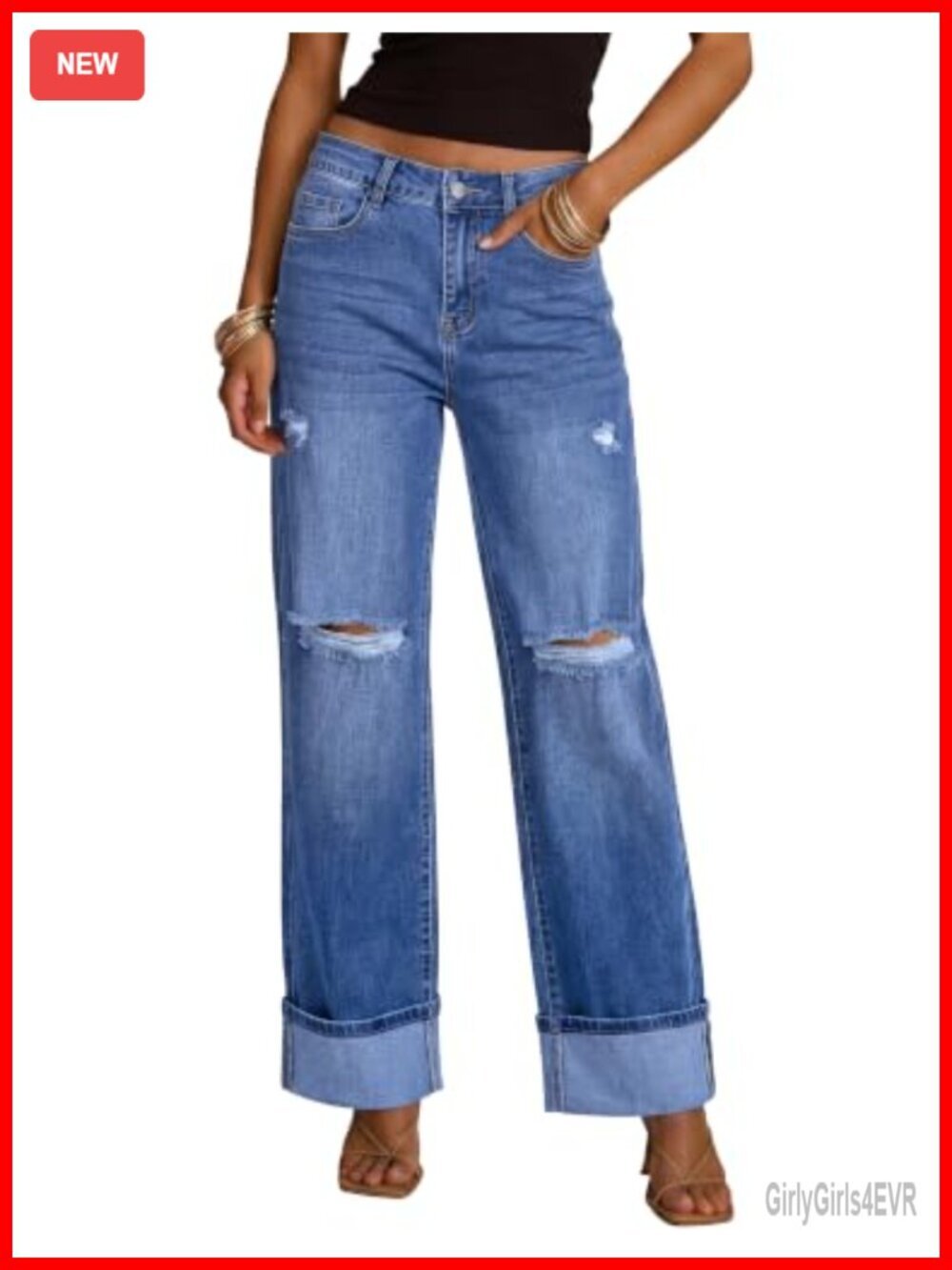 High Waisted Wide Leg Ripped Stretch Denim Jeans 29 Inseam